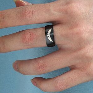 Titanium Fashion Black Skull Wings Ring size 7